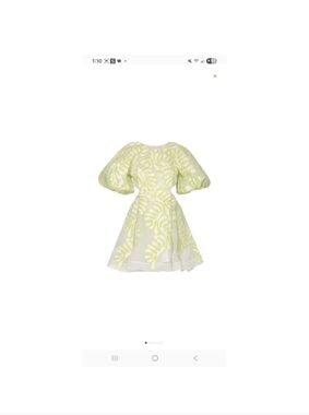 Aje Lime Leaf-Print Puff Sleeve Mini Dress